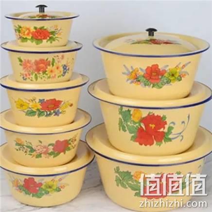  老式搪瓷盆 带盖 17公分 1.05升 花色随机