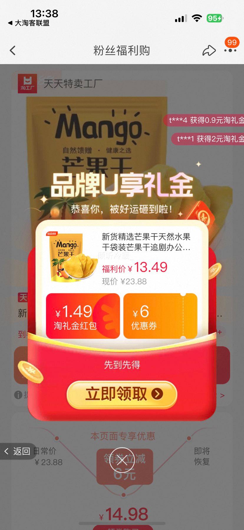 泰国芒果干 500g优惠证明