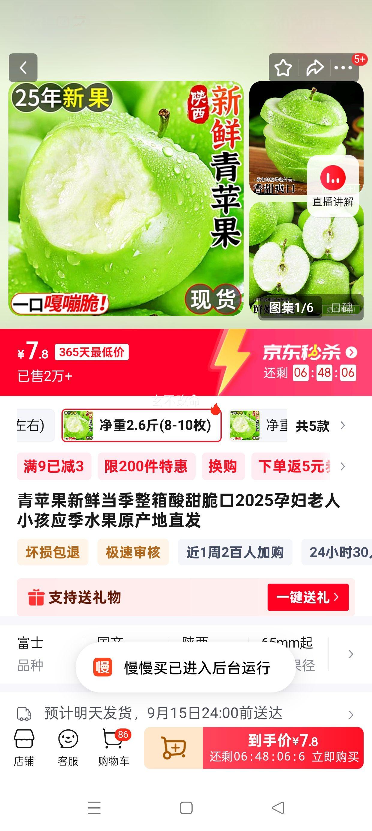 青苹果新鲜当季 净重2.6斤(8-10枚)优惠证明