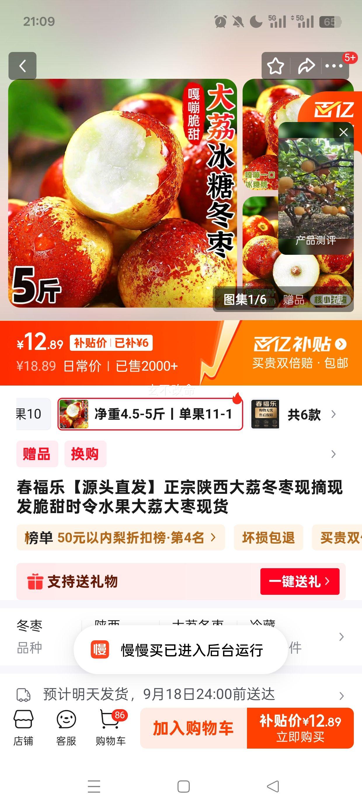 春福乐【源头直发】正宗陕西大荔冬枣现摘现发 现货净重4.5-5斤丨单果11-15g优惠证明