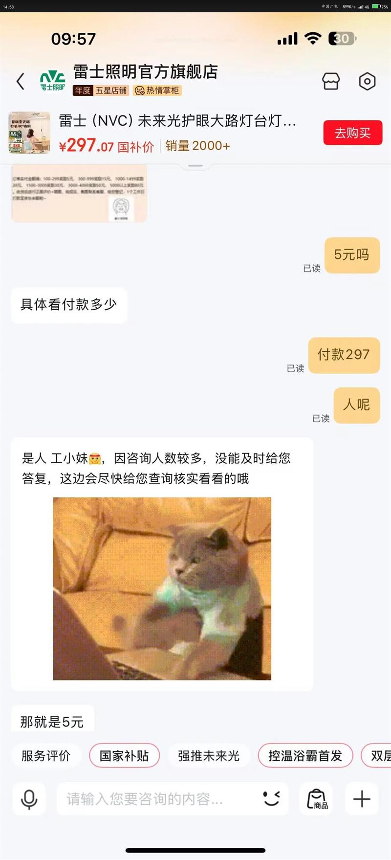 雷士（NVC）未来光护眼大路灯台灯全光谱普瑞灯珠儿童学习小路灯太阳光落地灯 L5-护眼落地灯-60瓦-普瑞灯珠优惠证明