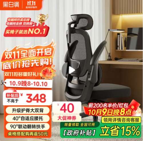 20点：黑白调 P1二代人体工学椅优惠证明