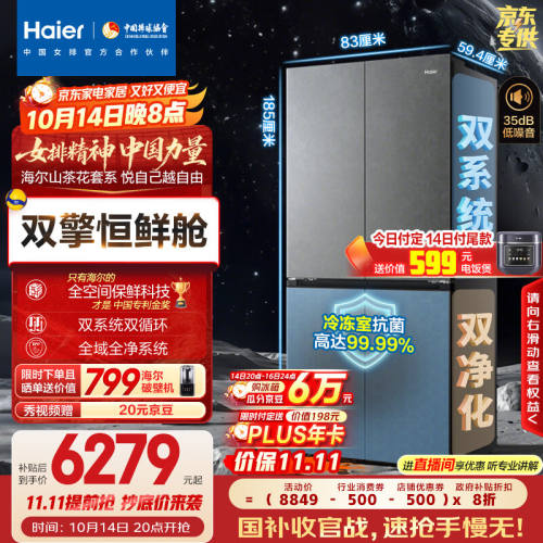再降价、双11预售、PLUS会员：Haier 海尔 山茶花502升 十字四开门 冰箱 BCD-502WGHTD1CYXU1优惠证明