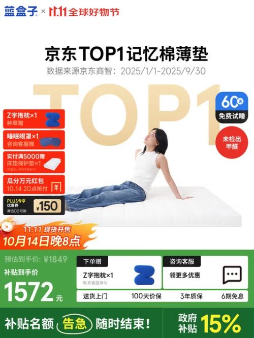蓝盒子T2Pro薄床垫子学生宿舍租房酒店记忆棉床垫榻榻米1.8*2米软硬适中优惠证明