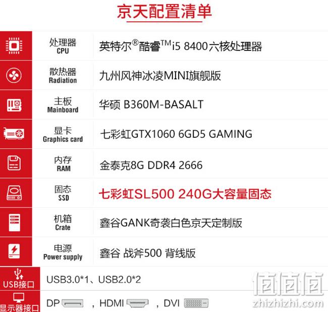 京天 台式游戏主机（i5-8400、8GB、120GB、GTX1060 6GB） 4299元（长期售价4499元） 值值值-买手聚集的地方