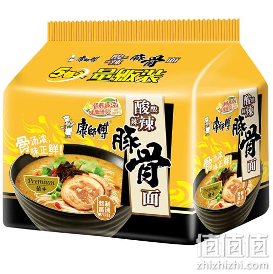 康师傅 酸酸辣辣豚骨方便面 95g*5包 *3件  22.89元（折合1.53元/袋） 值值值-买手聚集的地方