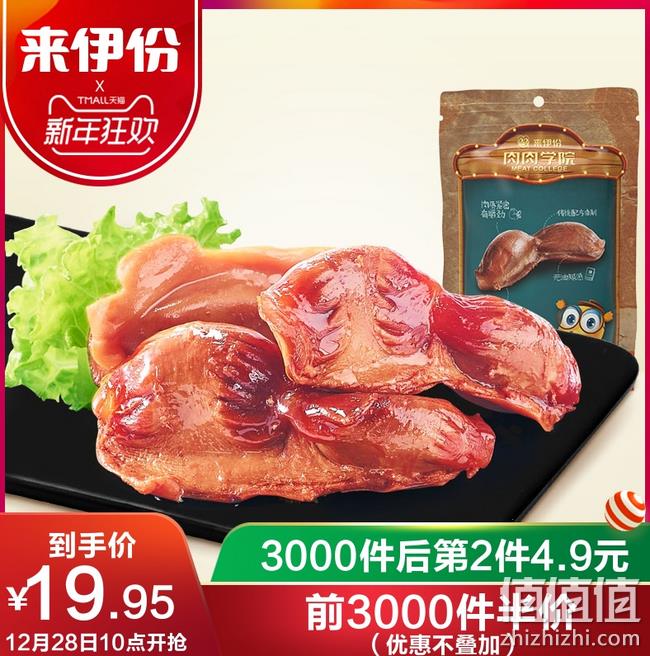 12点前随时结束，限3000份，实测有效：来伊份 130g*2袋 鸭肫 折后19.95元包邮 值值值-买手聚集的地方
