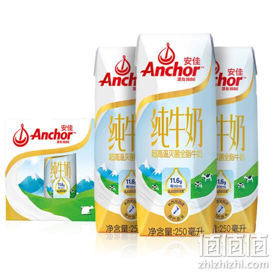 新西兰进口：安佳 Anchor 全脂纯牛奶250mlx10x4件 147元包邮（天猫10.75元/盒） 值值值-买手聚集的地方