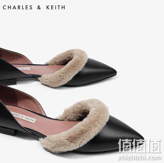 CHARLES & KEITH CK1-70390192 女士毛绒装饰尖头平底鞋 159元包邮（上市价319元） 值值值-买手聚集的地方
