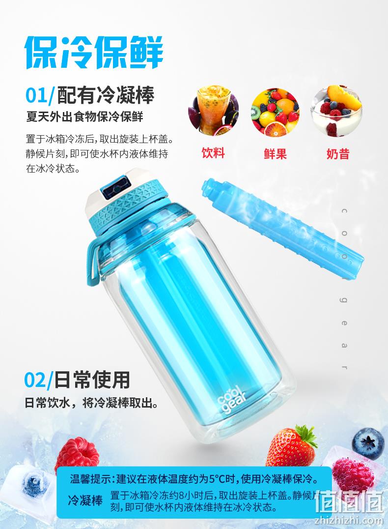 Tritan材质、双层保冷、配冷凝棒：美国 coolgear 真空双层运动水杯 68元包邮（京东138元） 值值值-买手聚集的地方