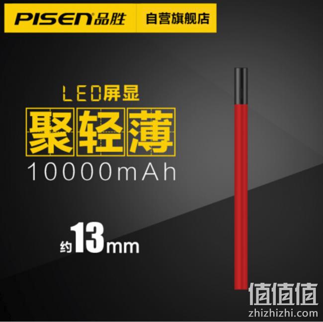13mm超薄+LED显屏，PISEN品胜 10000毫安聚合物移动电源 99元（长期138元） 值值值-买手聚集的地方