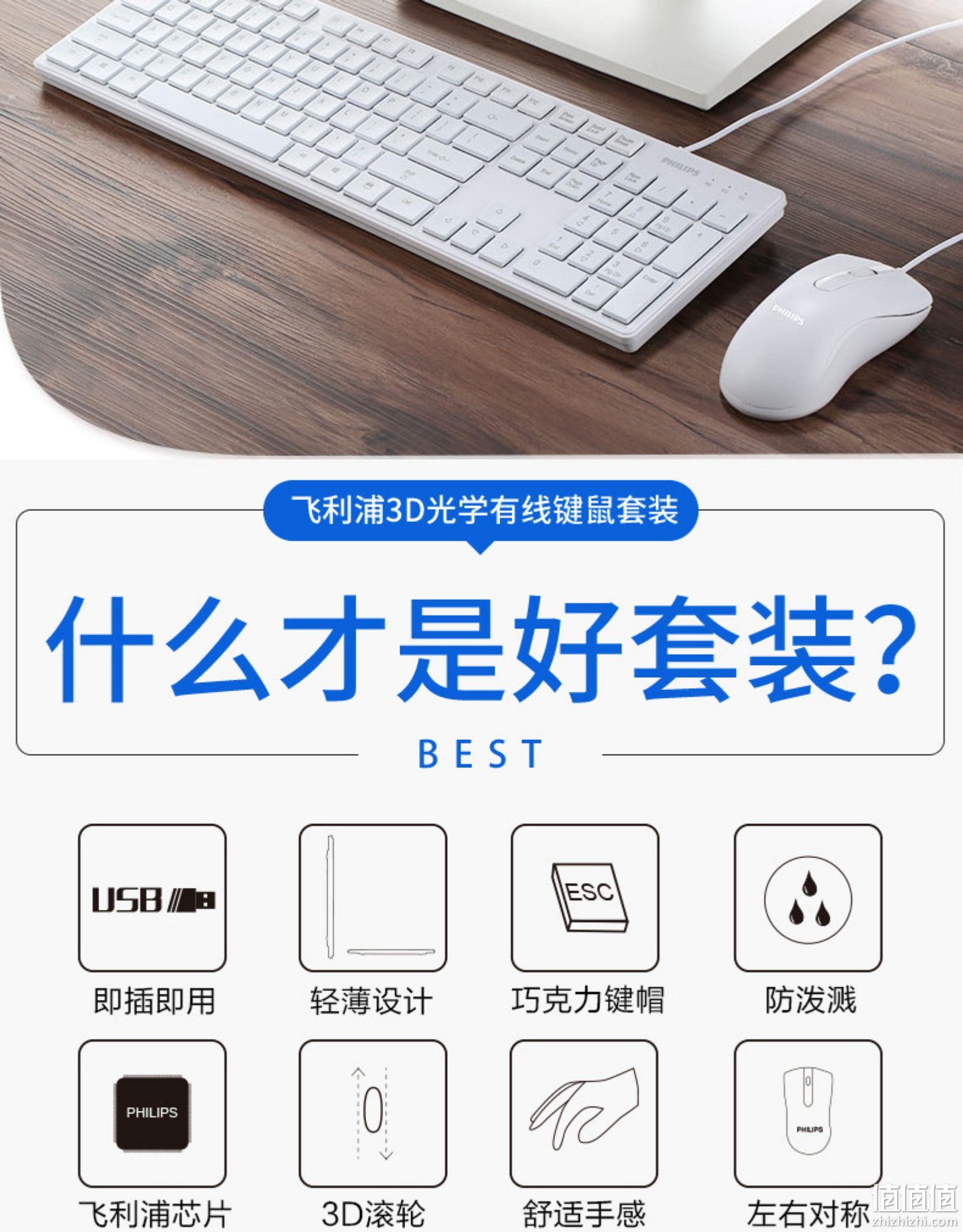 飞利浦 有线鼠标键盘套装 SPT6201 49元包邮 值值值-买手聚集的地方