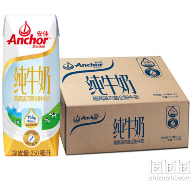 Anchor安佳 全脂牛奶 UHT 纯牛奶 250mlx24盒 秒杀价79元 值值值-买手聚集的地方