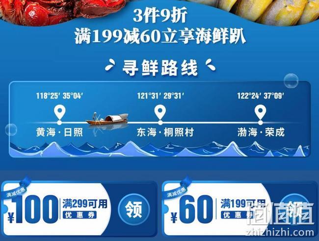 京东超市 海鲜开补季大促销 3件9折、满199-60元优惠券，满299-100元优惠券 值值值-买手聚集的地方