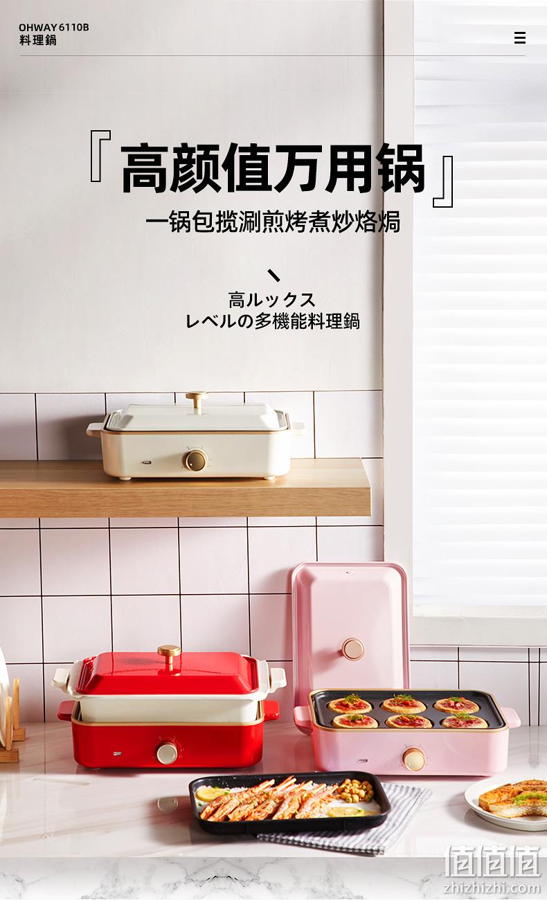 高颜值+多功能+好清洗!ohway欧汇 OW-6110B 多功能烧烤蒸煮电火锅 券后368元 值值值-买手聚集的地方