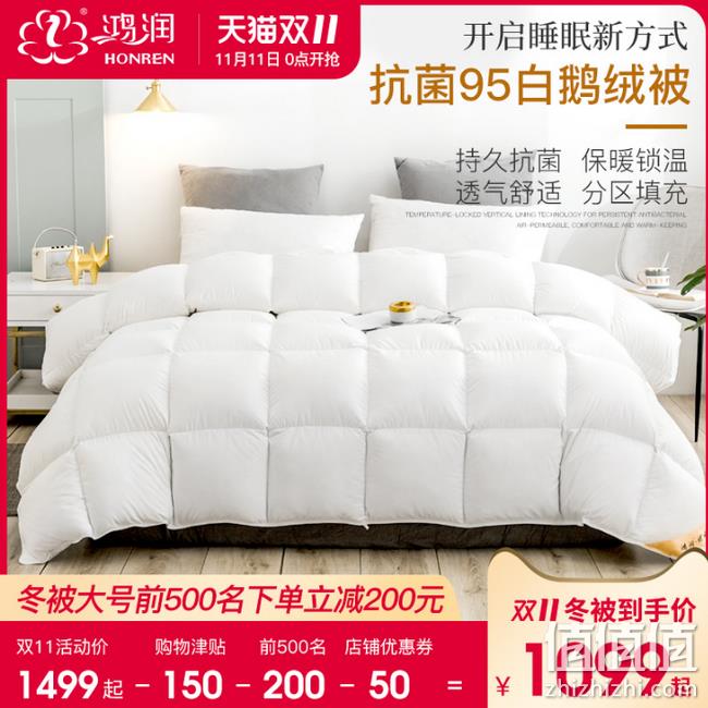 出口全球 95白鹅绒+800蓬+1000清洁度：鸿润 羽绒冬被 220x240cm 11日0点：双重优惠后1099元包邮 限500件 值值值-买手聚集的地方