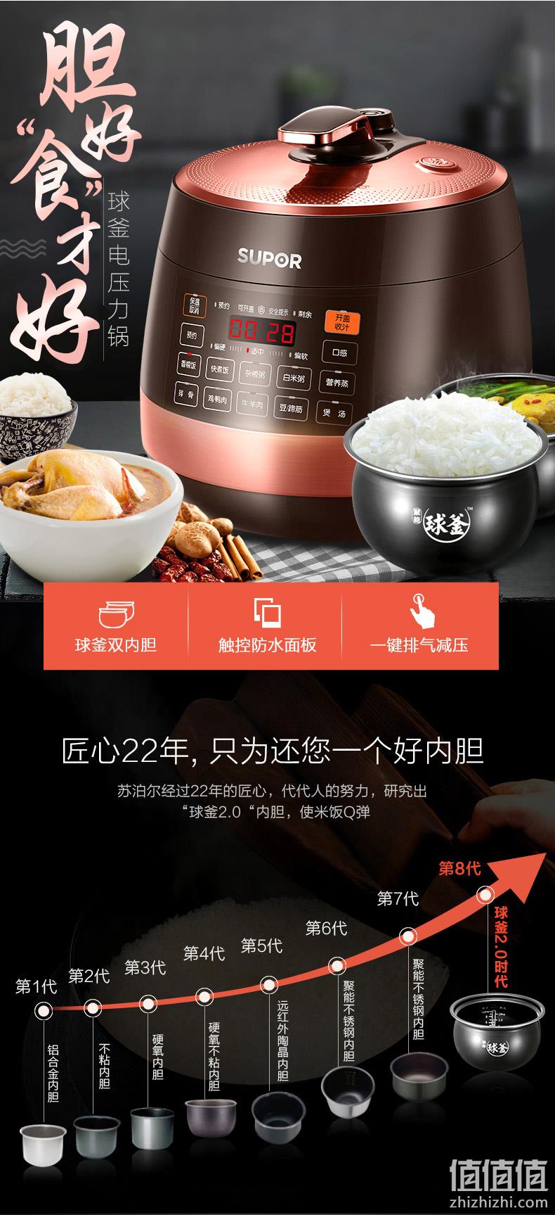 Supor 苏泊尔 SY-50YC8101Q 球釜双胆 智能电压力锅5L 269元包邮（之前推荐299元） 值值值-买手聚集的地方