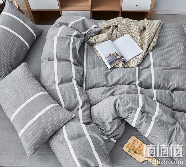 纯棉免烫，YKK拉链：京东京造 水洗棉条纹 床上四件套 230x200cm 259元包邮，Plus折后241元 值值值-买手聚集的地方
