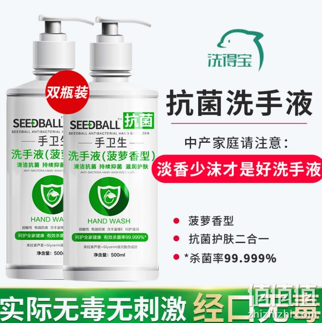 抗菌率99.99%，洗得宝 抗菌洗手液 500mlx2瓶 券后22元包邮 值值值-买手聚集的地方