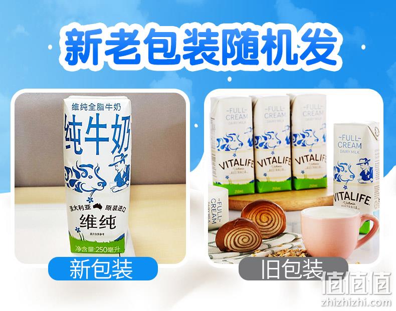 澳洲进口、无激素、0污染：250mlx24盒 vitalife 全脂牛奶 券后69.9元包邮 值值值-买手聚集的地方