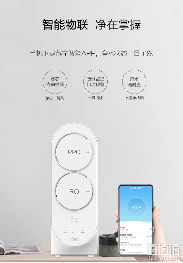 5日0点： 400加仑大通量！苏宁极物 小Biu 青春版 R400-W1 RO反渗透净水器 400G 799元包邮 值值值-买手聚集的地方