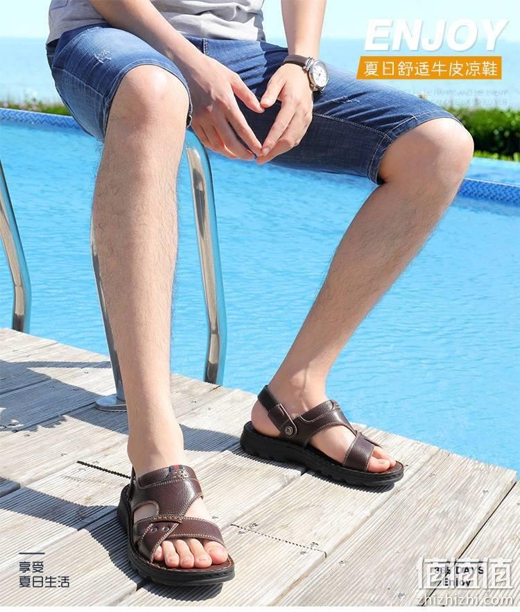手工缝线制底，结实不开胶：吉米手工潮鞋 男士 真皮休闲凉鞋 券后32元包邮 值值值-买手聚集的地方