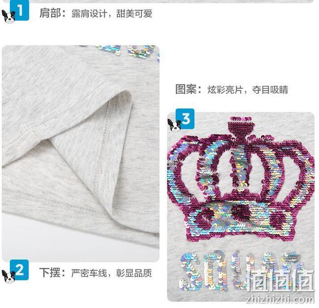 北美童装TOP品牌，绮童堡 女童 露肩带亮片款短袖T恤衫 券后19元包邮 值值值-买手聚集的地方