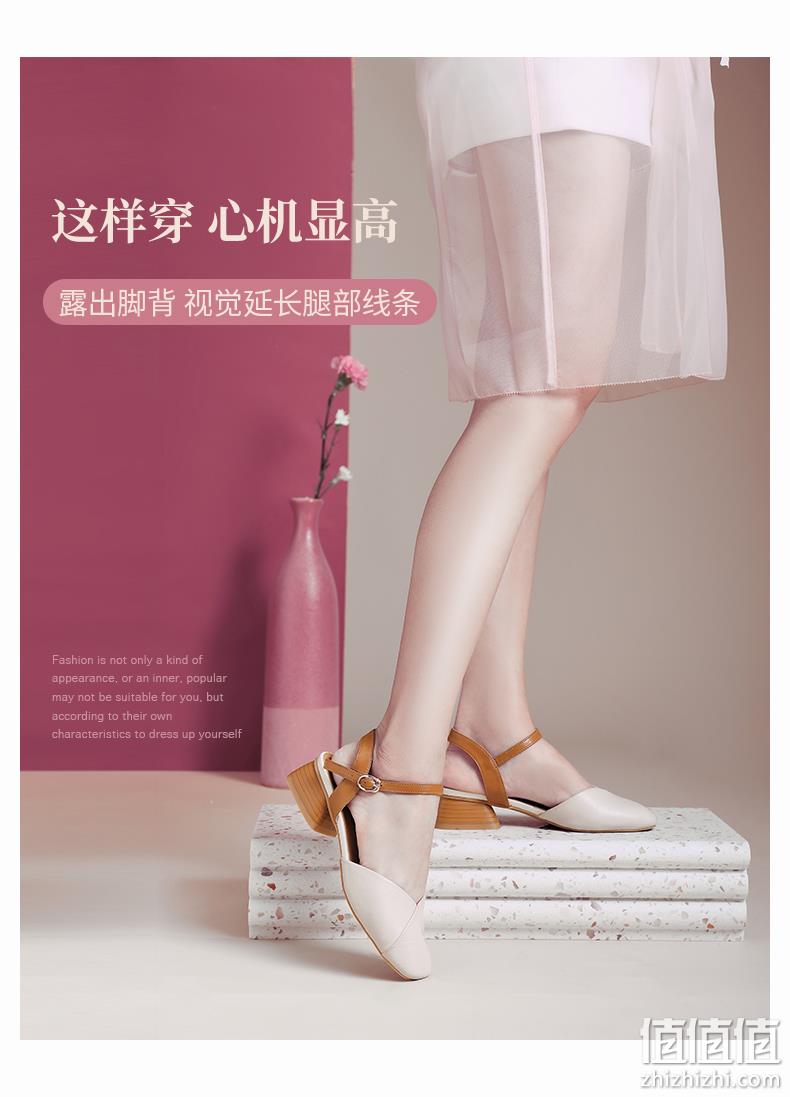 水钻双带，显瘦不漏指：骆驼 女士 20年新款 中跟小香风玛丽珍包头凉鞋 券后109元包邮 值值值-买手聚集的地方