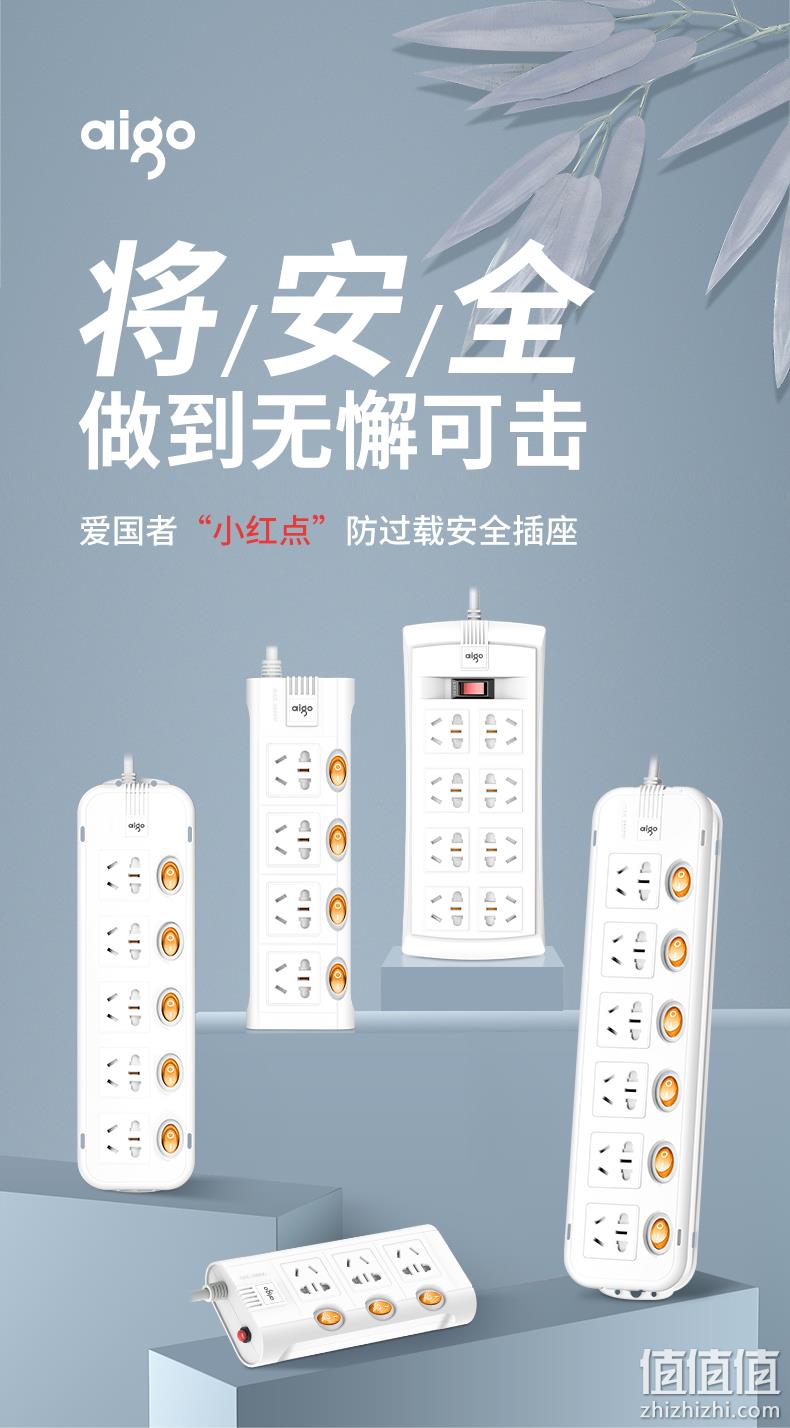 4.9分，智能防过载，不烧保险丝：爱国者 独立开关分控插排 1.8米 券后19.9元起包邮，6位+3USB款69元 值值值-买手聚集的地方