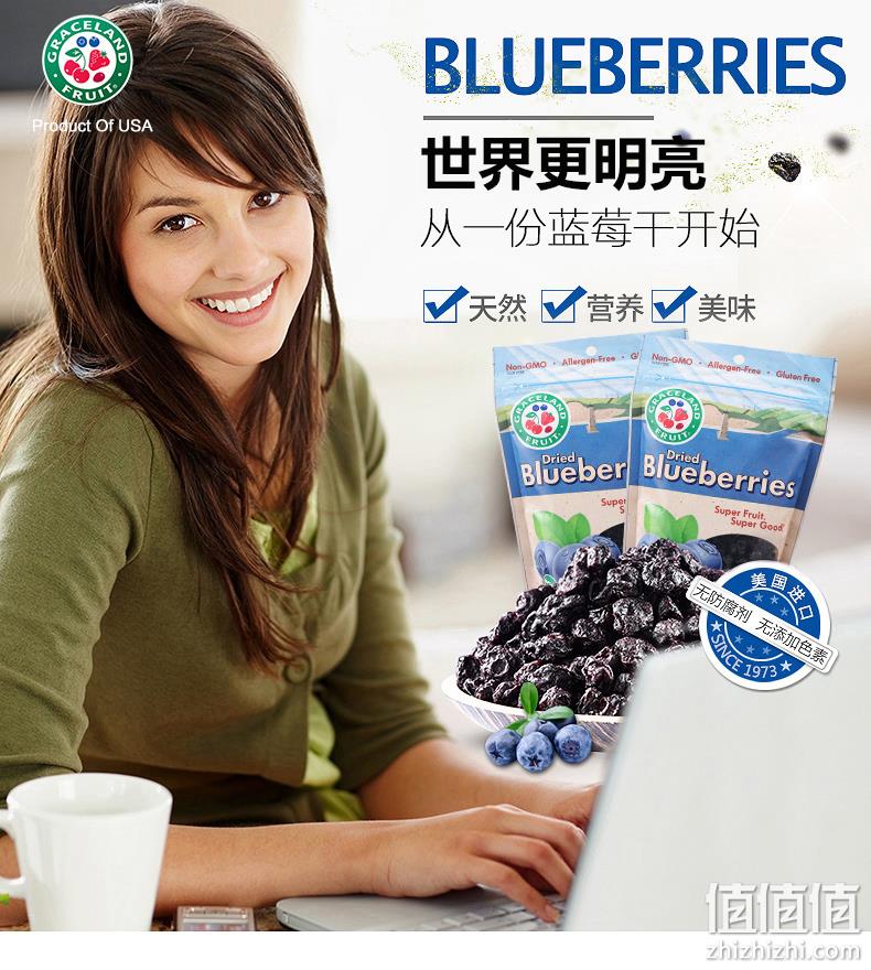 世界五大健康水果之一、呵护双眼：1kg 美国原产 Gracelandfruit 无添加蓝莓果干 领券+满减后89元包邮 值值值-买手聚集的地方