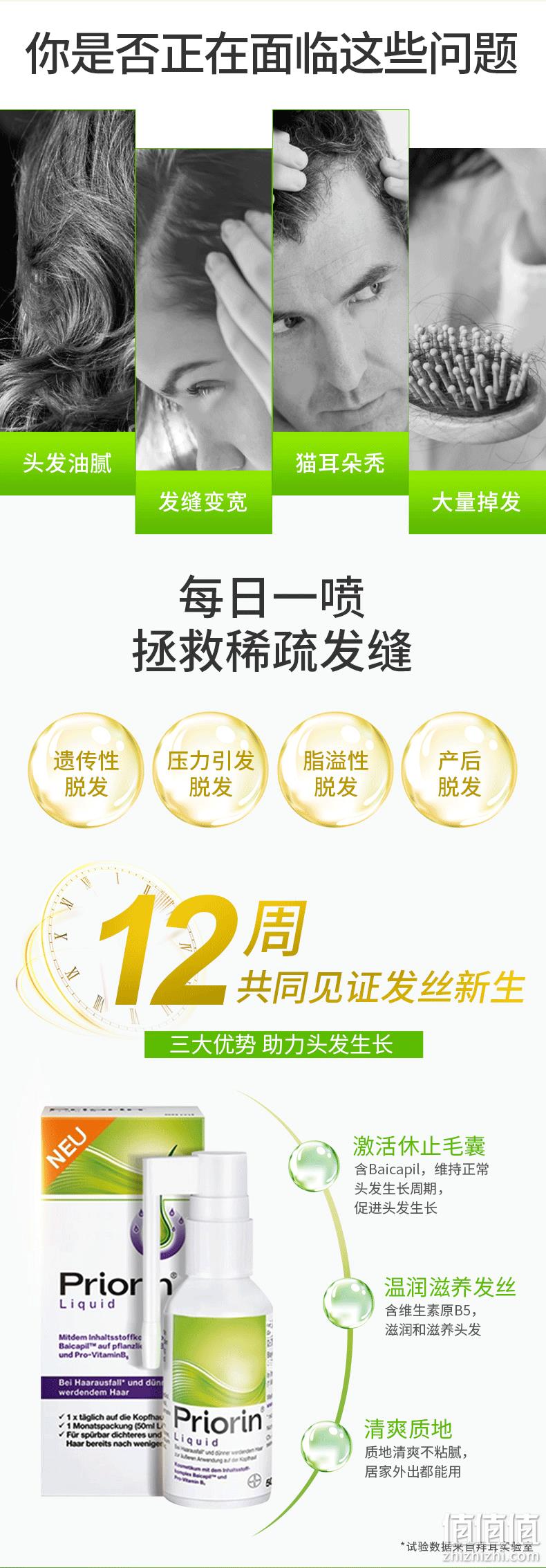 原装进口、告别稀疏发缝：Priorin拜耳 毛囊激活生发液 50ml 89元包邮（上次99元） 值值值-买手聚集的地方