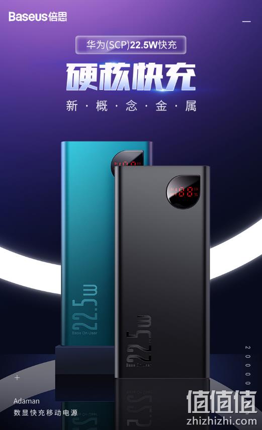 1日16点、历史低价、22.5W双向快充：20000mAh 倍思 Adaman 移动电源 69元 值值值-买手聚集的地方