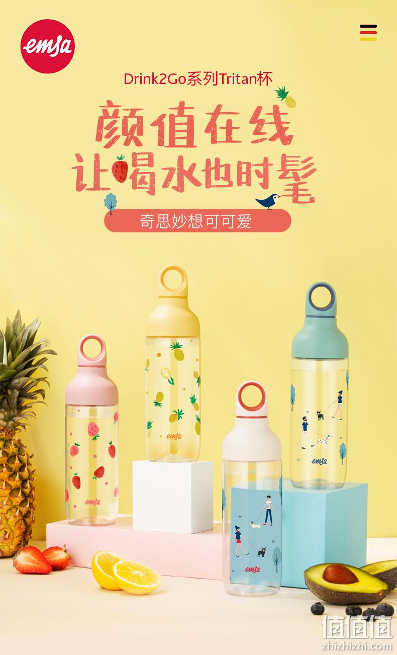 食品级Tritan材质、无双酚A：德国进口 EMSA 爱慕莎 TRITAN材质 塑料随水杯 460ml 29元包邮 值值值-买手聚集的地方