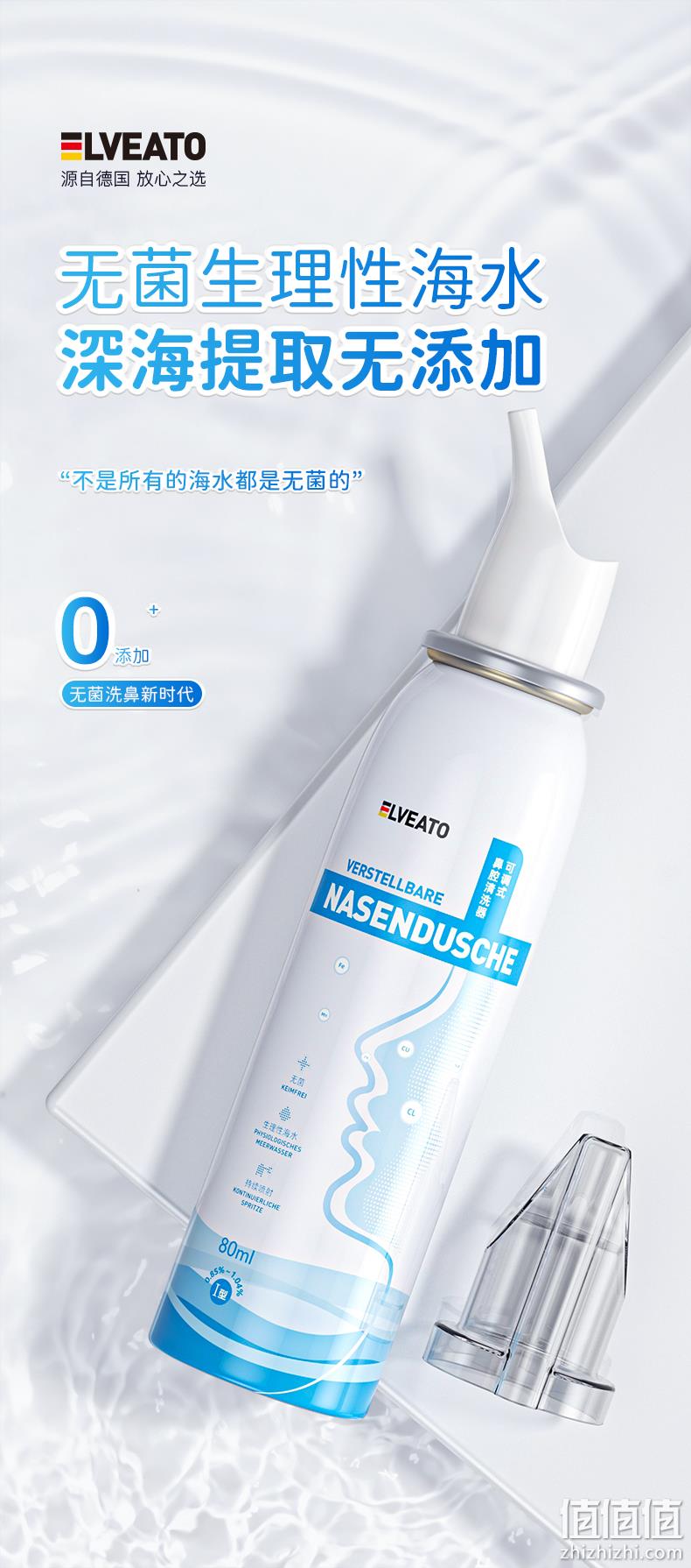 安全无添加、缓解鼻塞、孕妇可用：德国 ELVEATO 无菌生理性海盐水喷雾 80ml 29元包邮 值值值-买手聚集的地方
