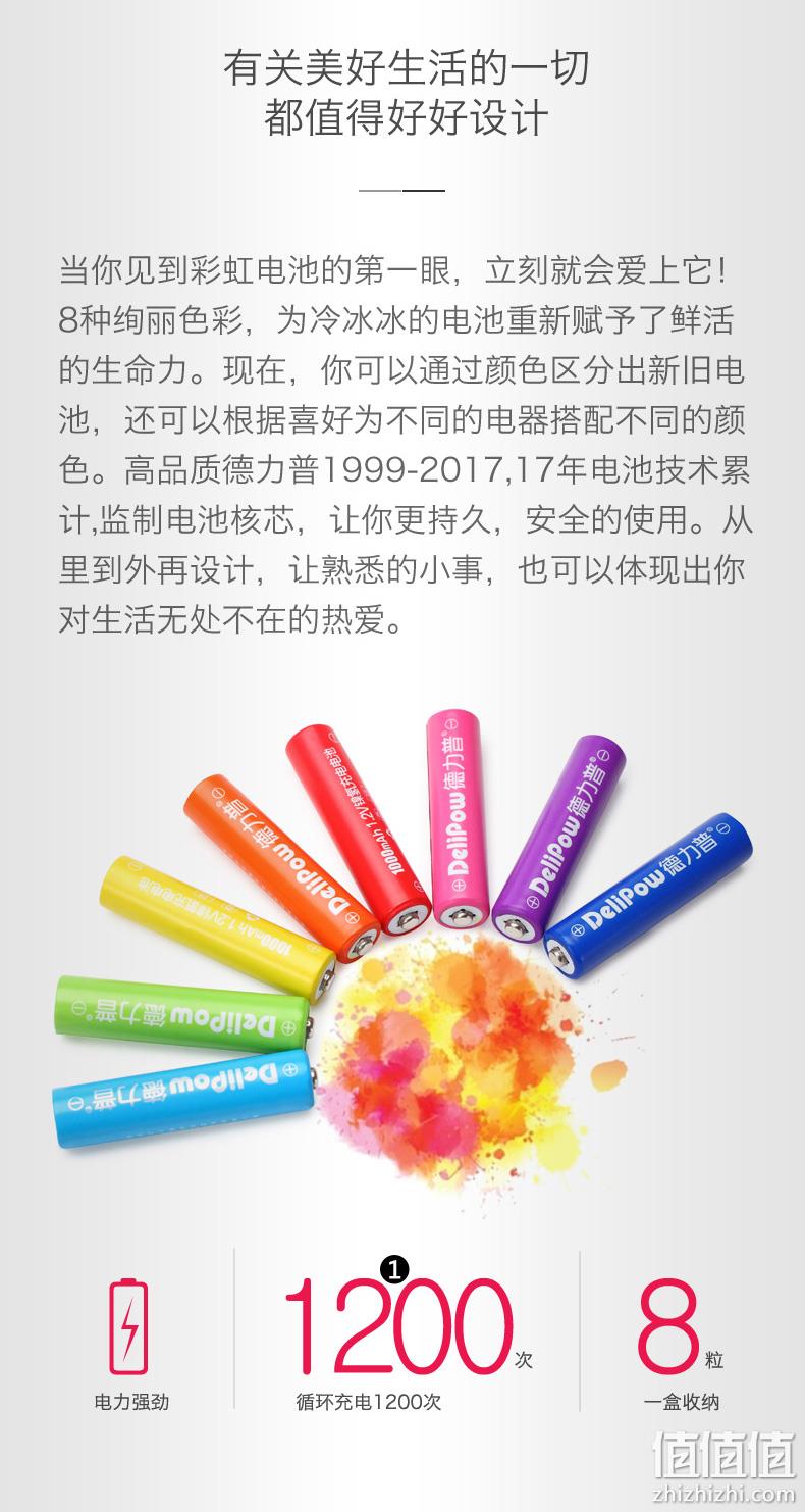 1200次循环充电，环保省钱：5/7号x4粒 Delipow德力普 镍氢可充电彩虹电池 券后5.9元包邮，送电池盒 值值值-买手聚集的地方