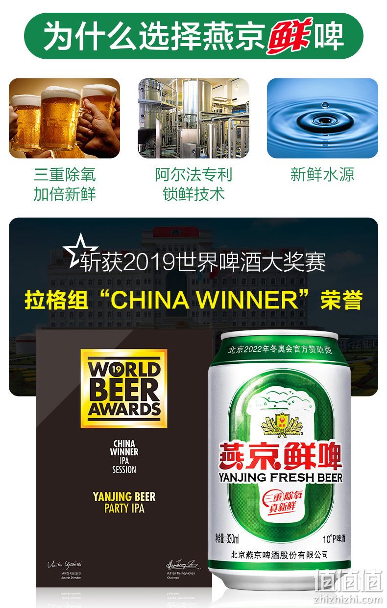 世界啤酒大赛金奖款、3重除氧更新鲜：330mlx24听 燕京 10度鲜啤 券后55元包邮 值值值-买手聚集的地方
