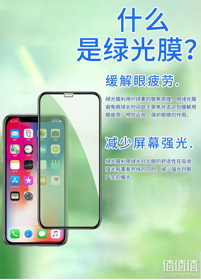 买手甄选团、叶绿素护瞳、比蓝光膜更抗蓝光：2片 iPhone全系列 网红绿光钢化膜 24.9元包邮（京东49.9元） 值值值-买手聚集的地方