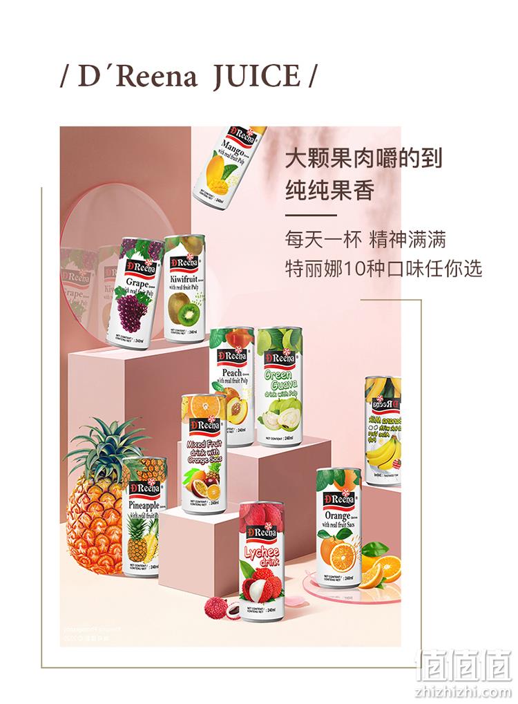 马来西亚进口，大颗果肉粒：240mlx6罐 特丽娜 多口味果汁饮料 立减+券后15.9元包邮 值值值-买手聚集的地方