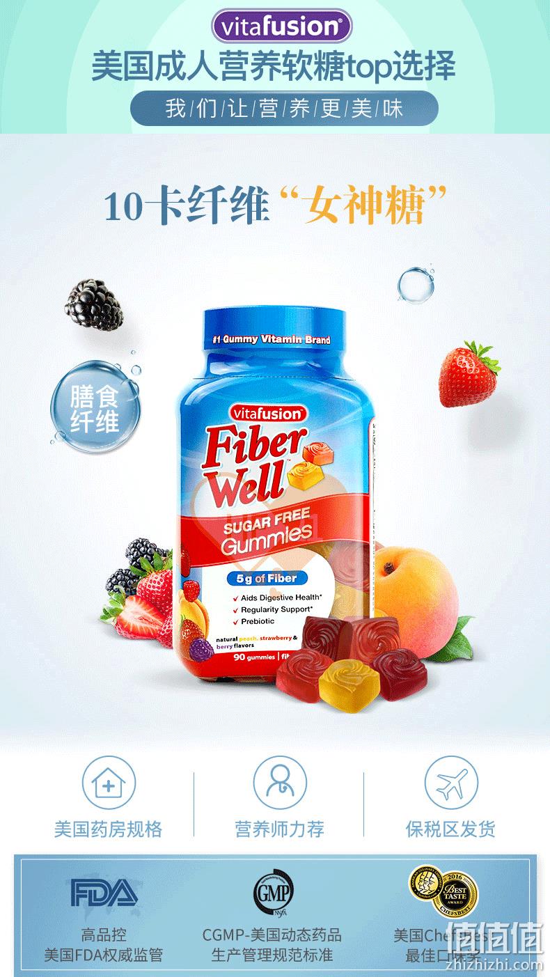 美国药房同款、饱腹代餐助消化：Vitafusion 小熊 膳食纤维软糖 90粒 领券+满减后38.8元包邮 值值值-买手聚集的地方