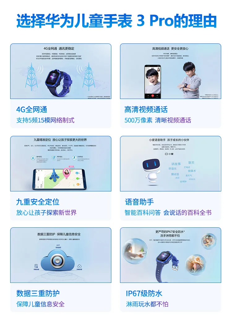4G全网通+九重定位+高清通话：HUAWEI 华为 3 Pro 超能版 儿童智能手表 546元包邮 值值值-买手聚集的地方