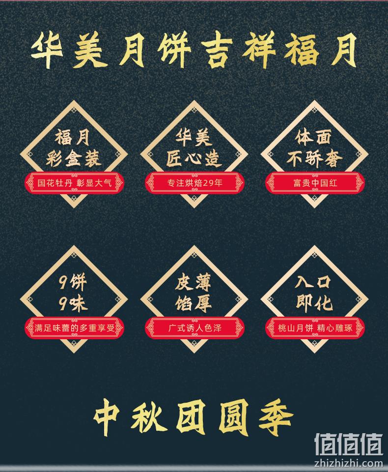 包装体面不骄奢、皮薄馅厚、九饼九味：450g 华美 月饼礼盒 券后14.9元包邮 值值值-买手聚集的地方