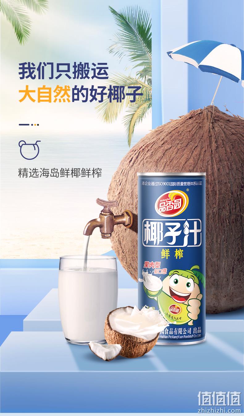 品香园 海南鲜榨原味/果肉椰子汁 245mlx12罐 29.9元包邮 值值值-买手聚集的地方