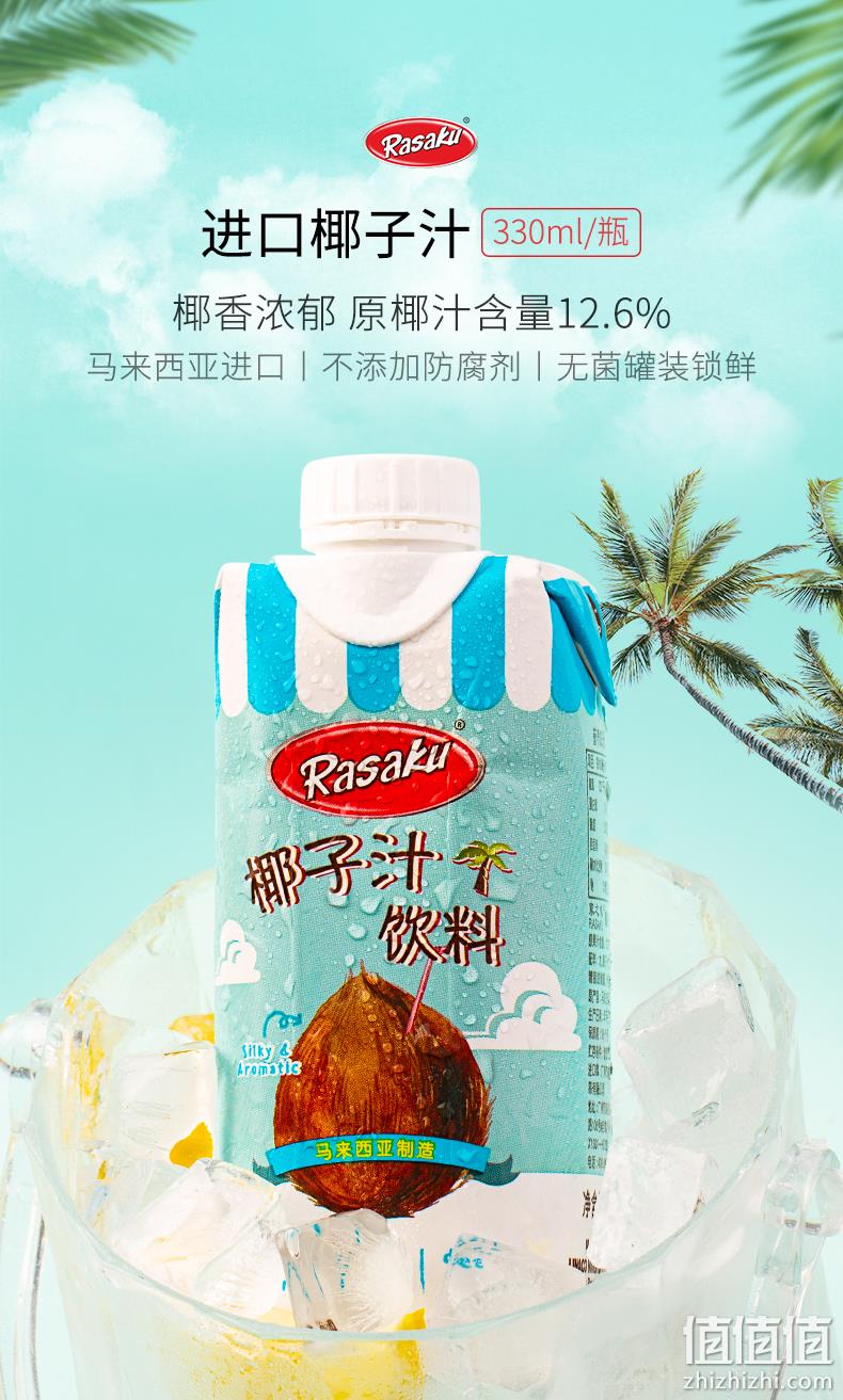 马来西亚进口 Rasaku 家之味 椰子汁饮料 330mlx12瓶 44.9元包邮 值值值-买手聚集的地方