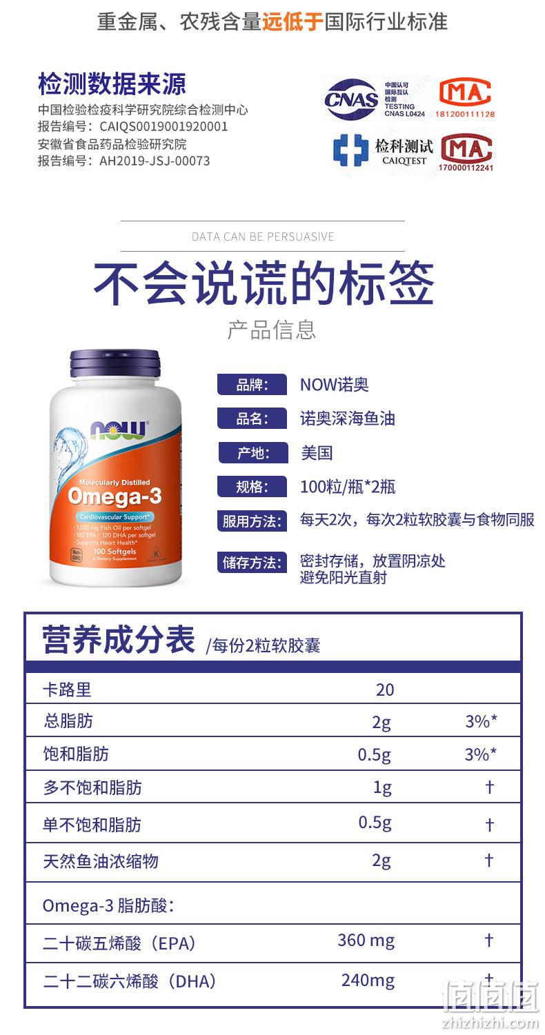 美国总统授奖品牌、降血脂、稳定血压：100粒x2瓶 NOW 深海鱼油软胶囊 券后89元包邮 值值值-买手聚集的地方