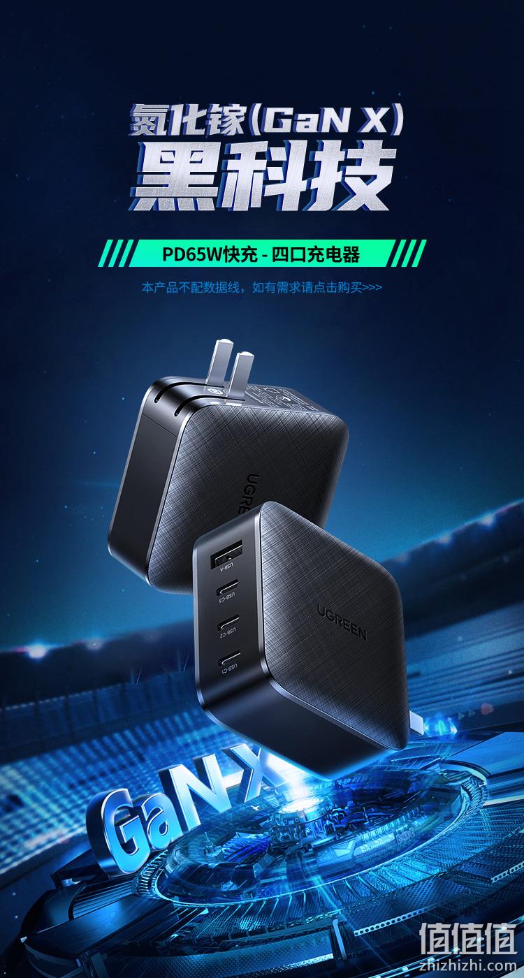 UGREEN 绿联 CD224 GaN X四口PD65W充电器 3C1A 99元包邮 值值值-买手聚集的地方