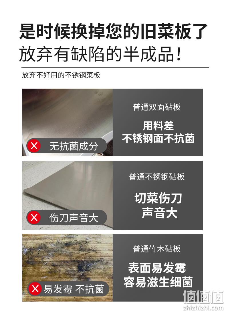 双面可用 抗菌防霉 ：双枪 304不锈钢砧板 39x29x2.2cm 券后74元包邮 值值值-买手聚集的地方