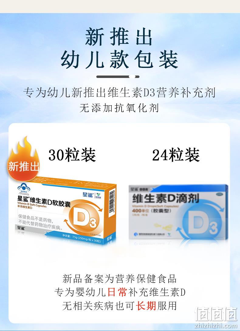 孩子成长必备、促进钙吸收：30粒 星鲨 维生素D软胶囊 券后28元包邮 值值值-买手聚集的地方