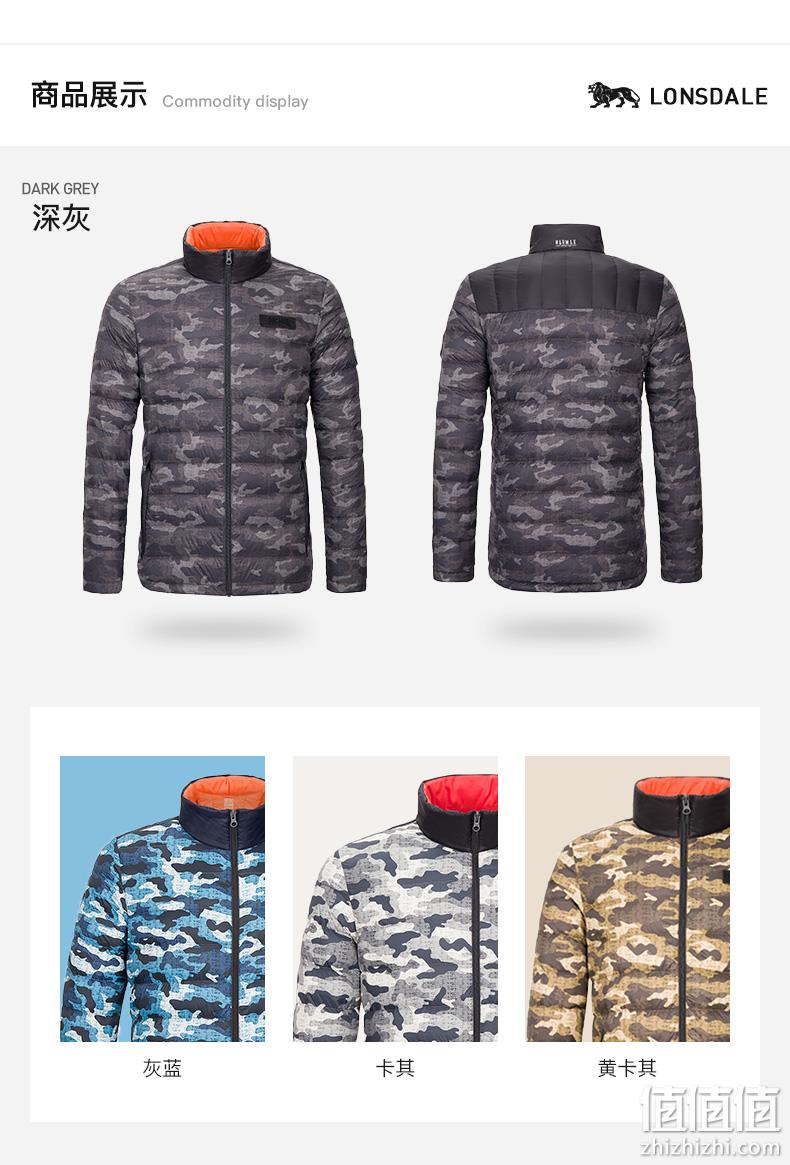 史低！商场同款，90%白鸭绒 YKK拉链：Lonsdale龙狮戴尔 迷彩轻薄羽绒服外套 券后89元包邮（去年159元） 值值值-买手聚集的地方