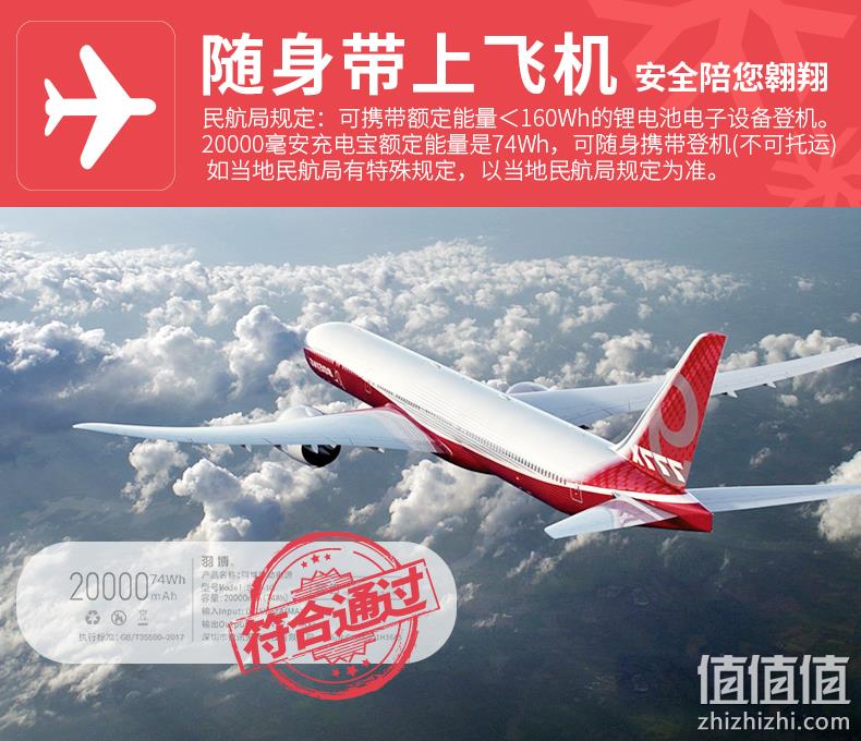 羽博 10W快充便携式移动电源 20000mAh 券后69元包邮 值值值-买手聚集的地方