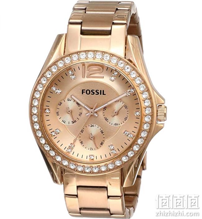 Fossil 化石 Riley系列 ES2811 镶施华洛世奇水晶玫瑰金三眼计时女表 直邮含税到手约518元 值值值-买手聚集的地方